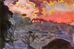 Врубель М.А. Фантастический пейзаж. 1890-е. Б. на к., акв., белила, граф. кар. 11,3х16,7. ГТГ