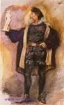 Врубель М.А. Мужчина в костюме XVI века со статуэткой в руке. 1884. Бумага, акварель. 18,3х11,2. ГРМ