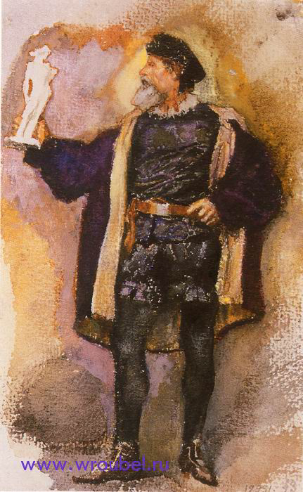 1884 Врубель М.А. Мужчина в костюме XVI века со статуэткой в руке.