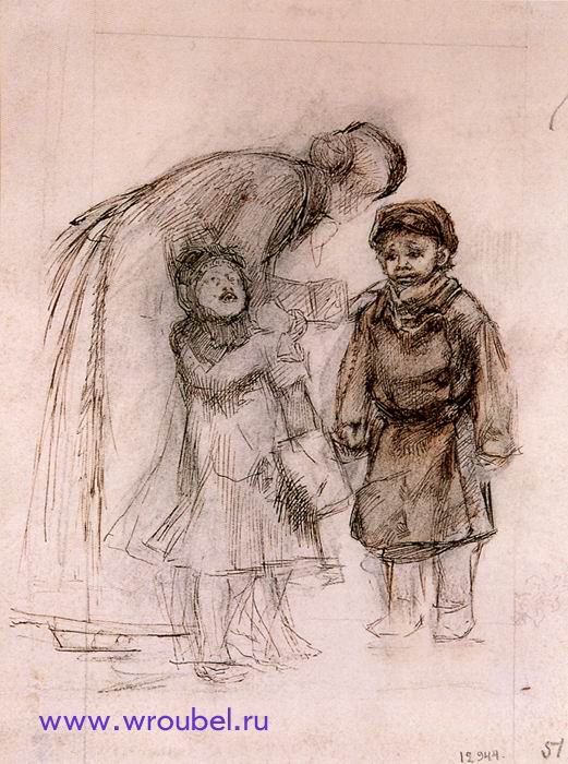 1870 Врубель М.А. "Женщина с двумя детьми."