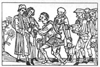 Крестьяне сдают оброк (рисунок XV в.)