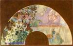 Врубель М.А. Итальянский пейзаж с фигурой. 1890-е. Эскиз для веера. Шелк, акв. 22,5х62,5. ГТГ
